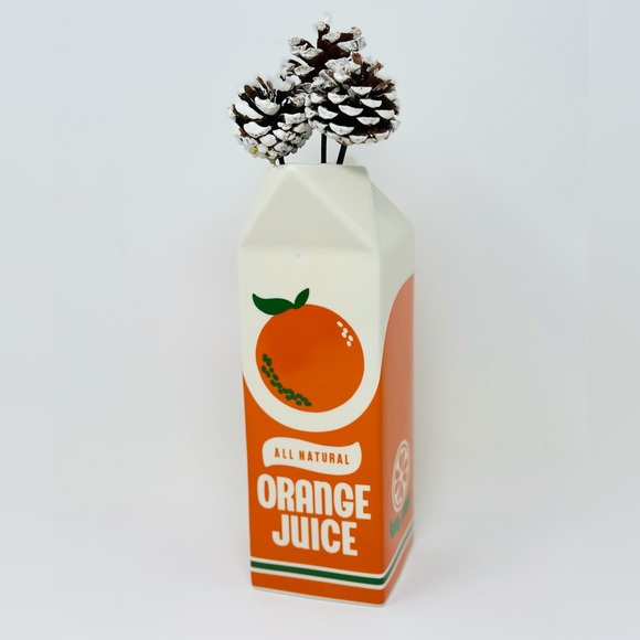 Bando Pop Art Whimsical Orange Juice Vase Ceramic Flower Bud White Orange Green - Picture 11 of 11